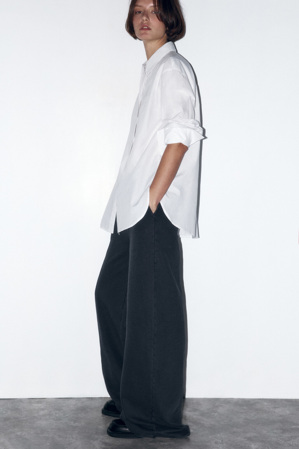 Брюки широкие трикотажные с вареным эффектом - цвет серый - 1