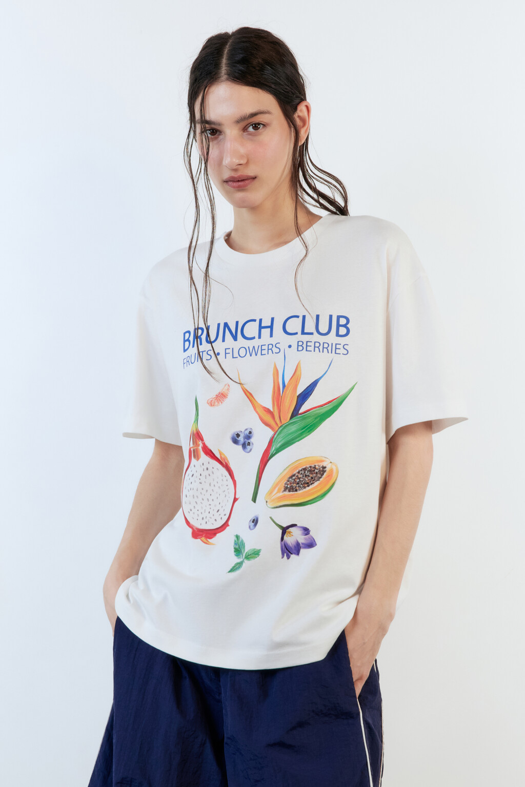 Футболка хлопковая свободная с принтом - цвет белый - 3