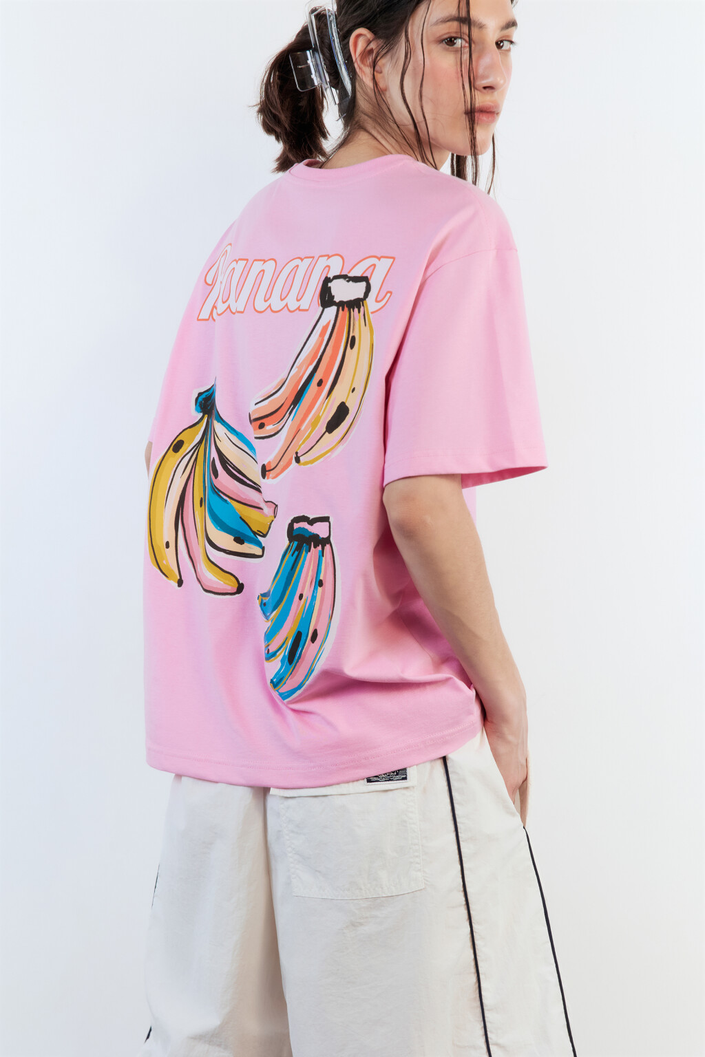 Футболка хлопковая свободная с принтом - цвет розовый - 1