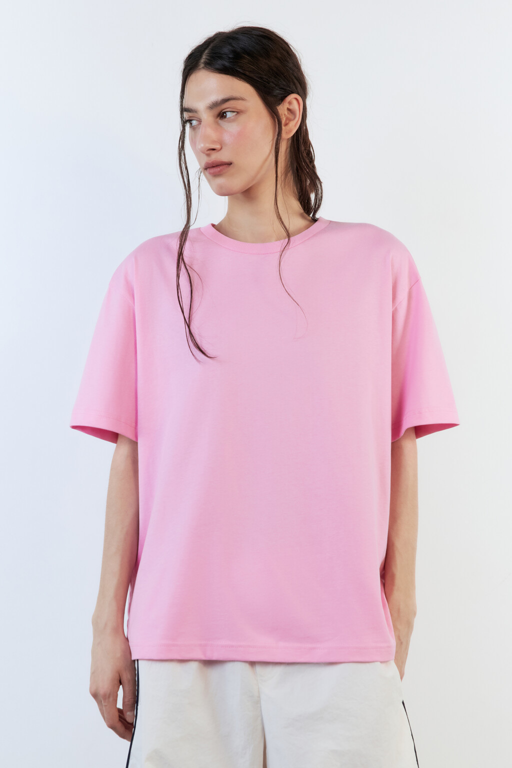 Футболка хлопковая свободная с принтом - цвет розовый - 2