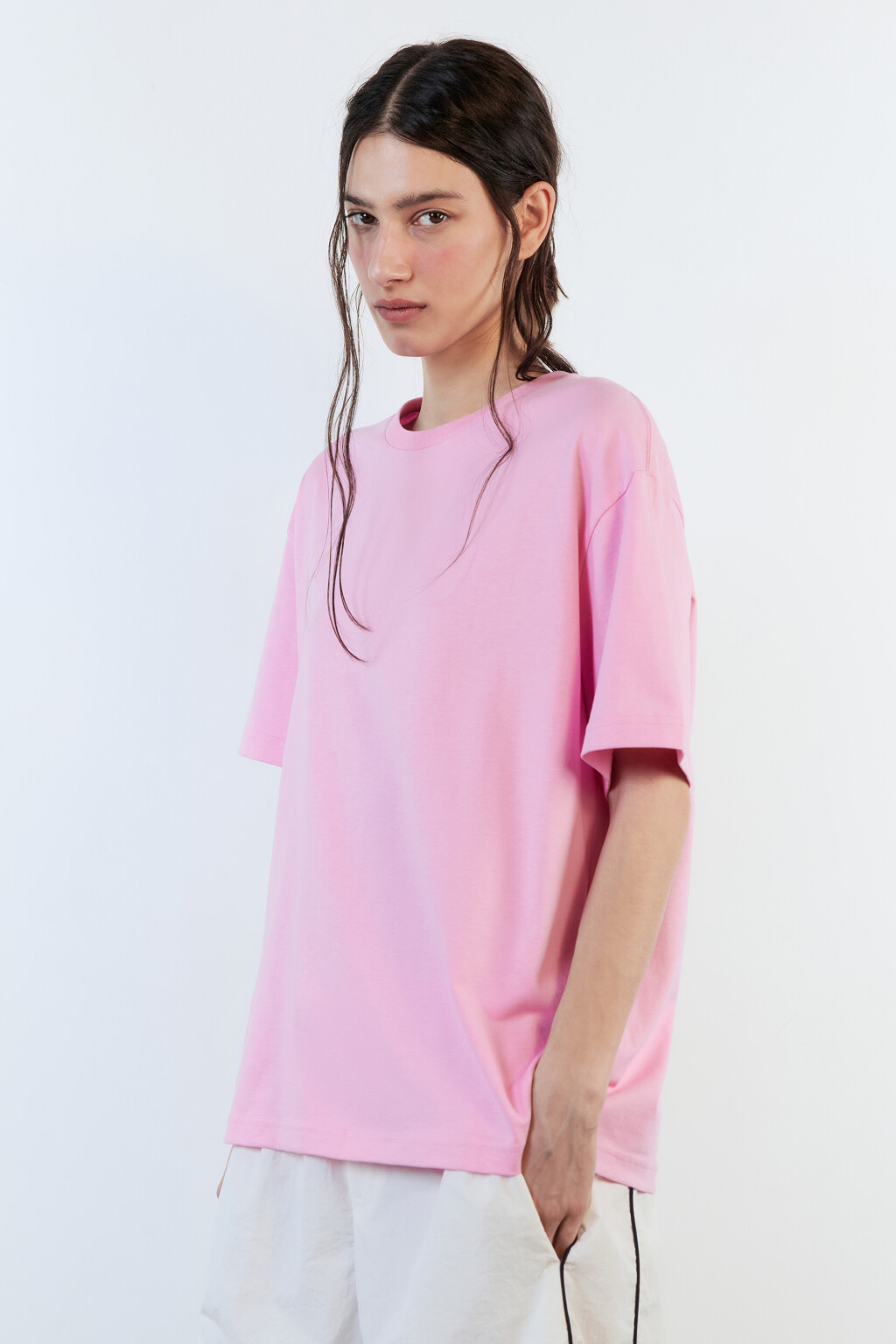 Футболка хлопковая свободная с принтом - цвет розовый - 3