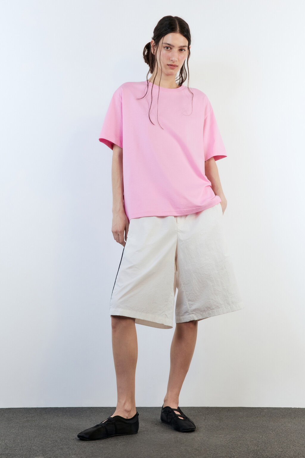 Футболка хлопковая свободная с принтом - цвет розовый - 5