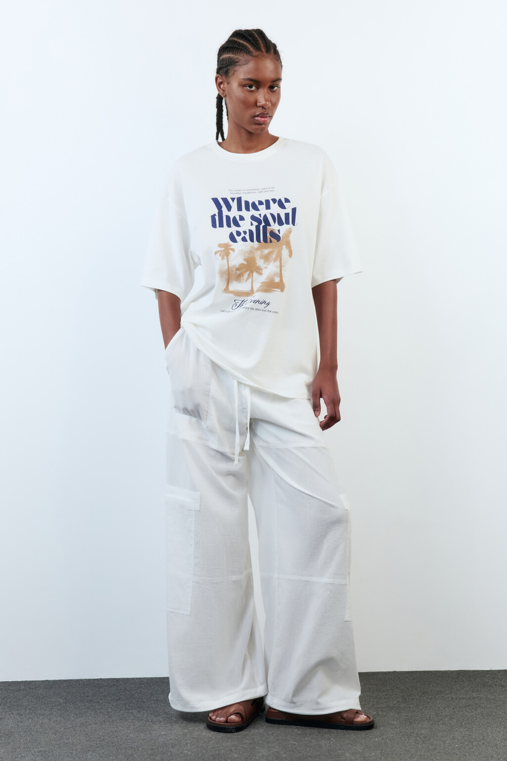 Футболка oversize хлопковая с принтом - цвет белый - 5