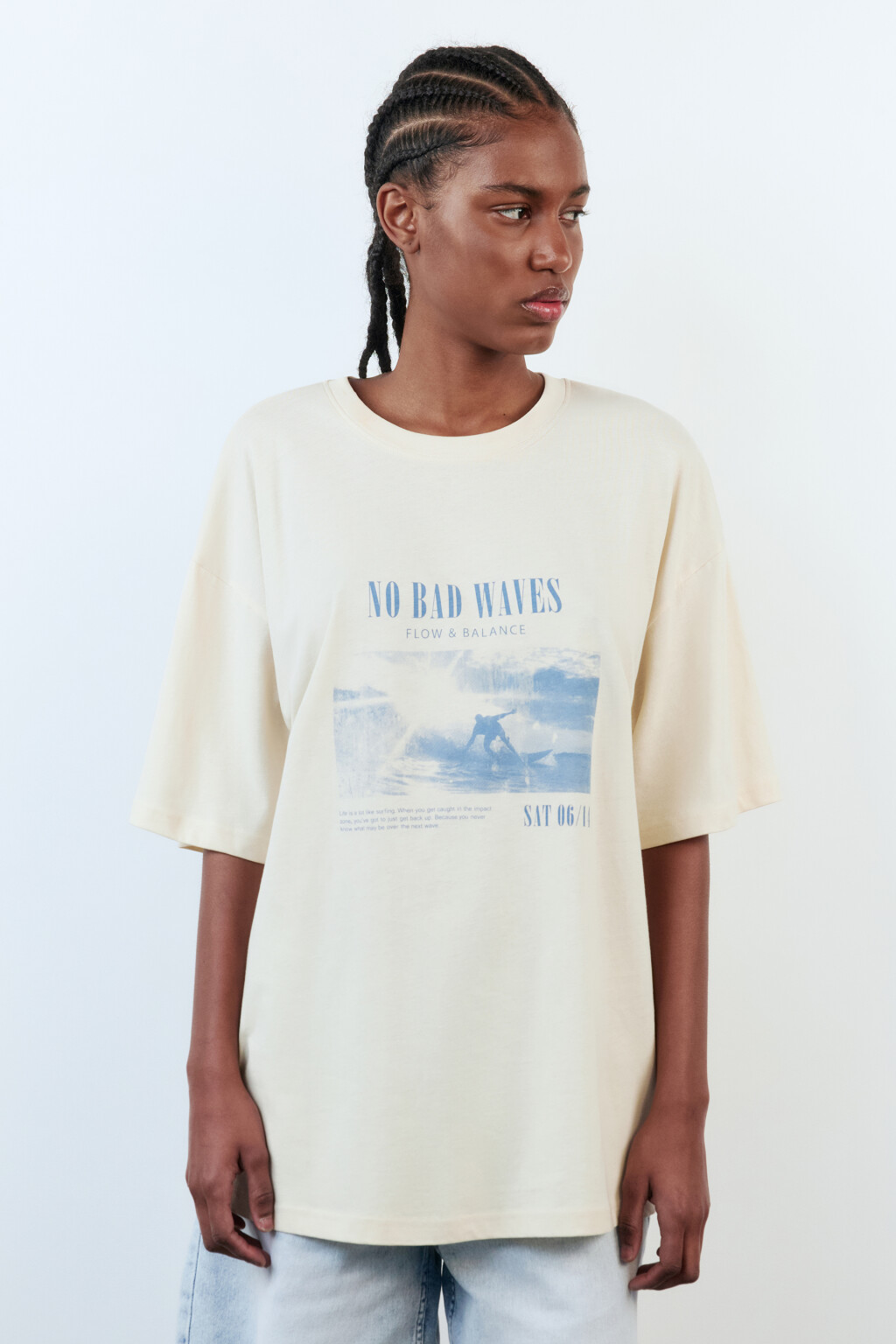 Футболка oversize хлопковая с принтом - цвет бежевый - 2