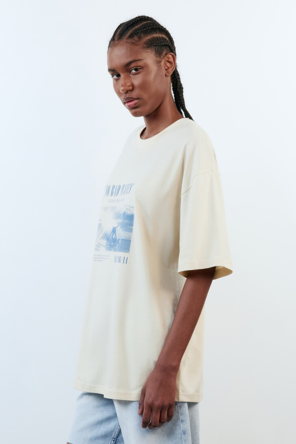 Футболка oversize хлопковая с принтом - цвет бежевый - 3