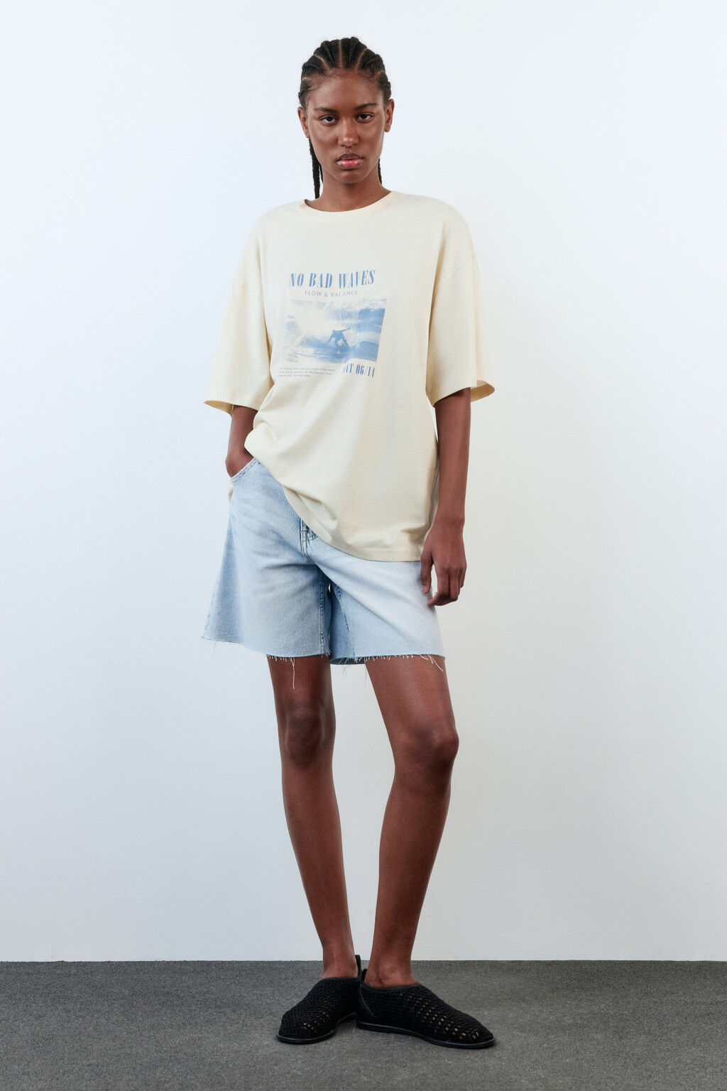 Футболка oversize хлопковая с принтом - цвет бежевый - 5