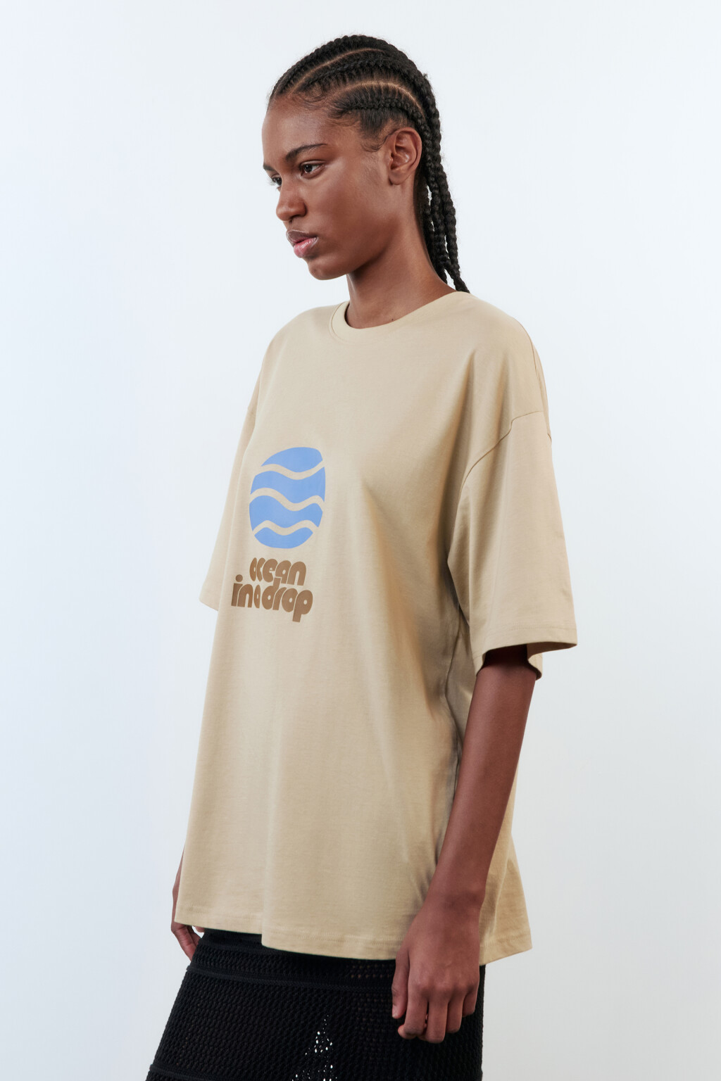 Футболка oversize хлопковая с принтом - цвет бежевый - 3