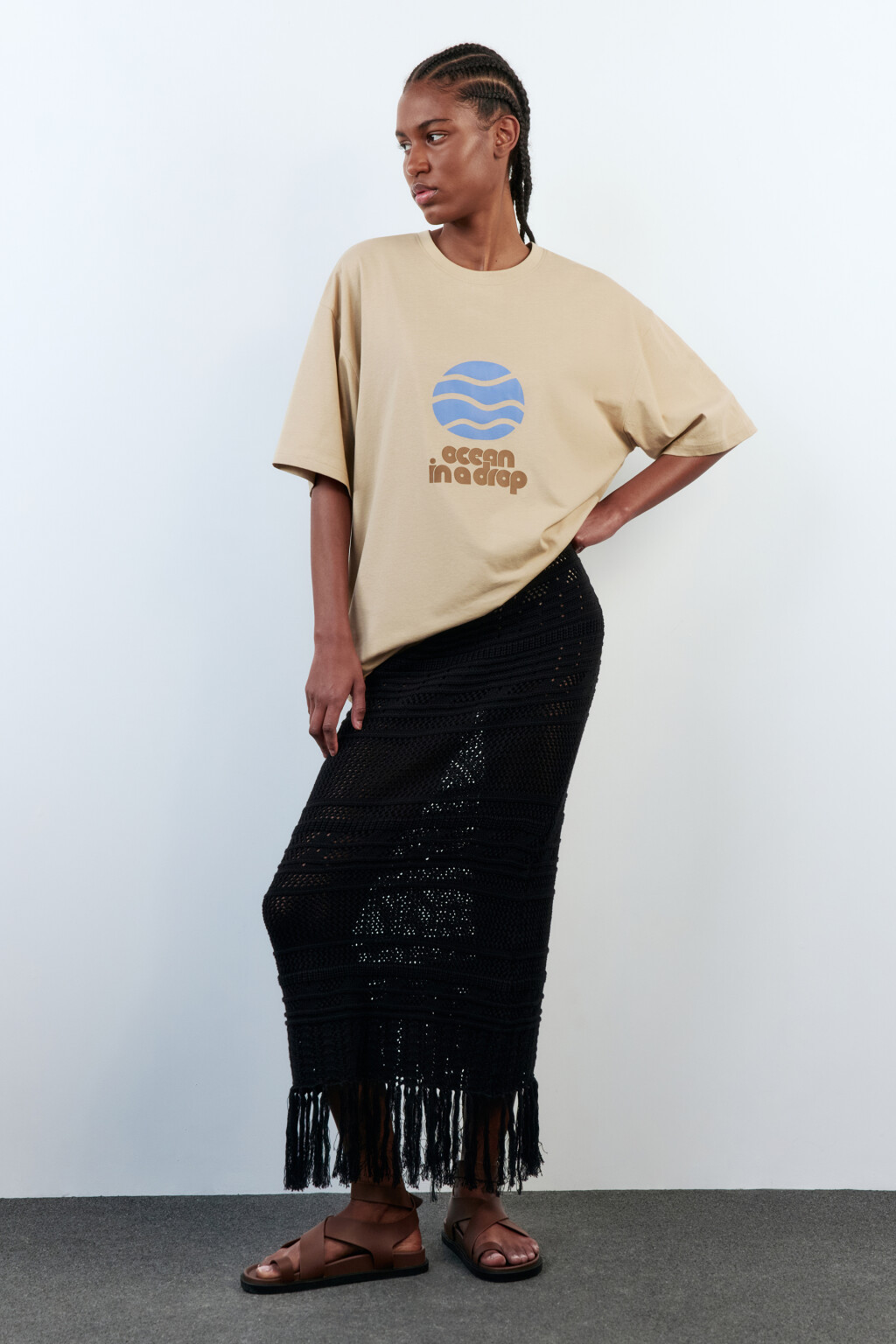 Футболка oversize хлопковая с принтом - цвет бежевый - 5