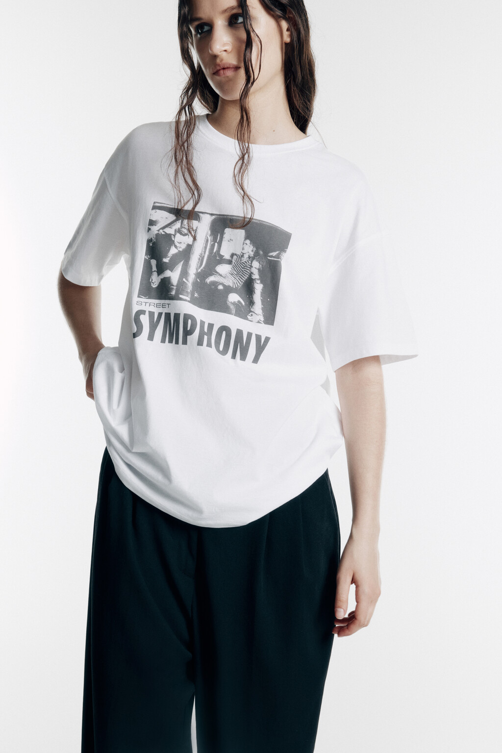 Футболка прямая хлопковая с принтом - цвет белый - 4