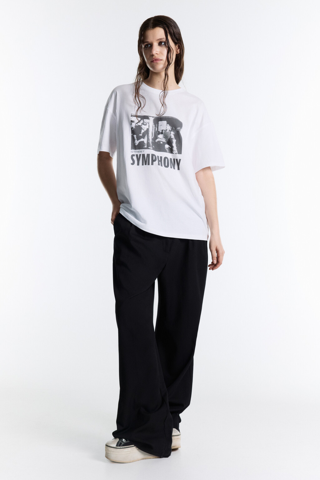 Футболка прямая хлопковая с принтом - цвет белый - 5