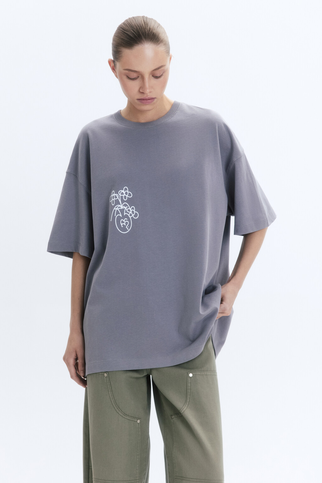 Футболка унисекс с принтом и надписями - цвет серый - 3