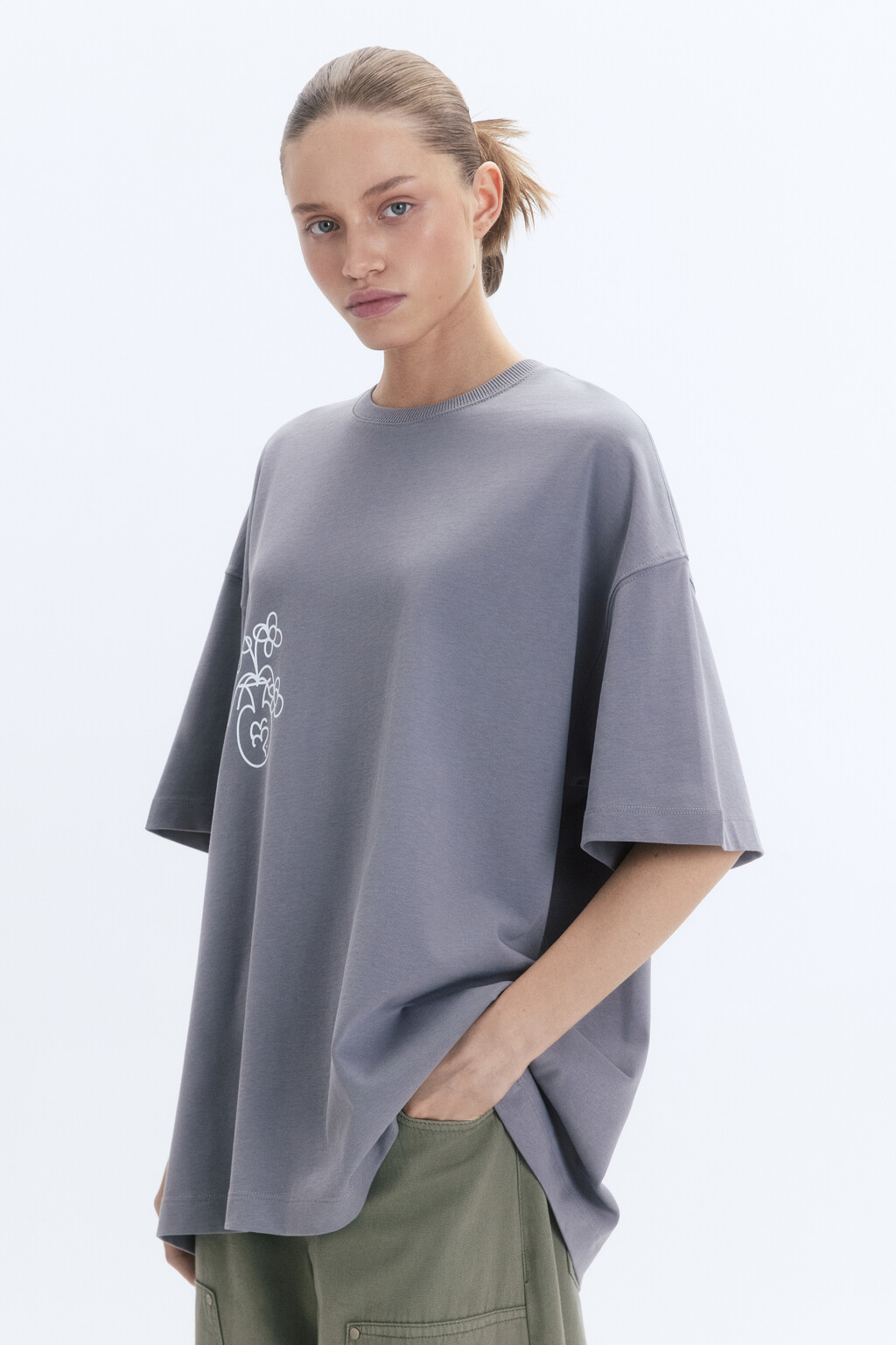 Футболка унисекс с принтом и надписями - цвет серый - 2