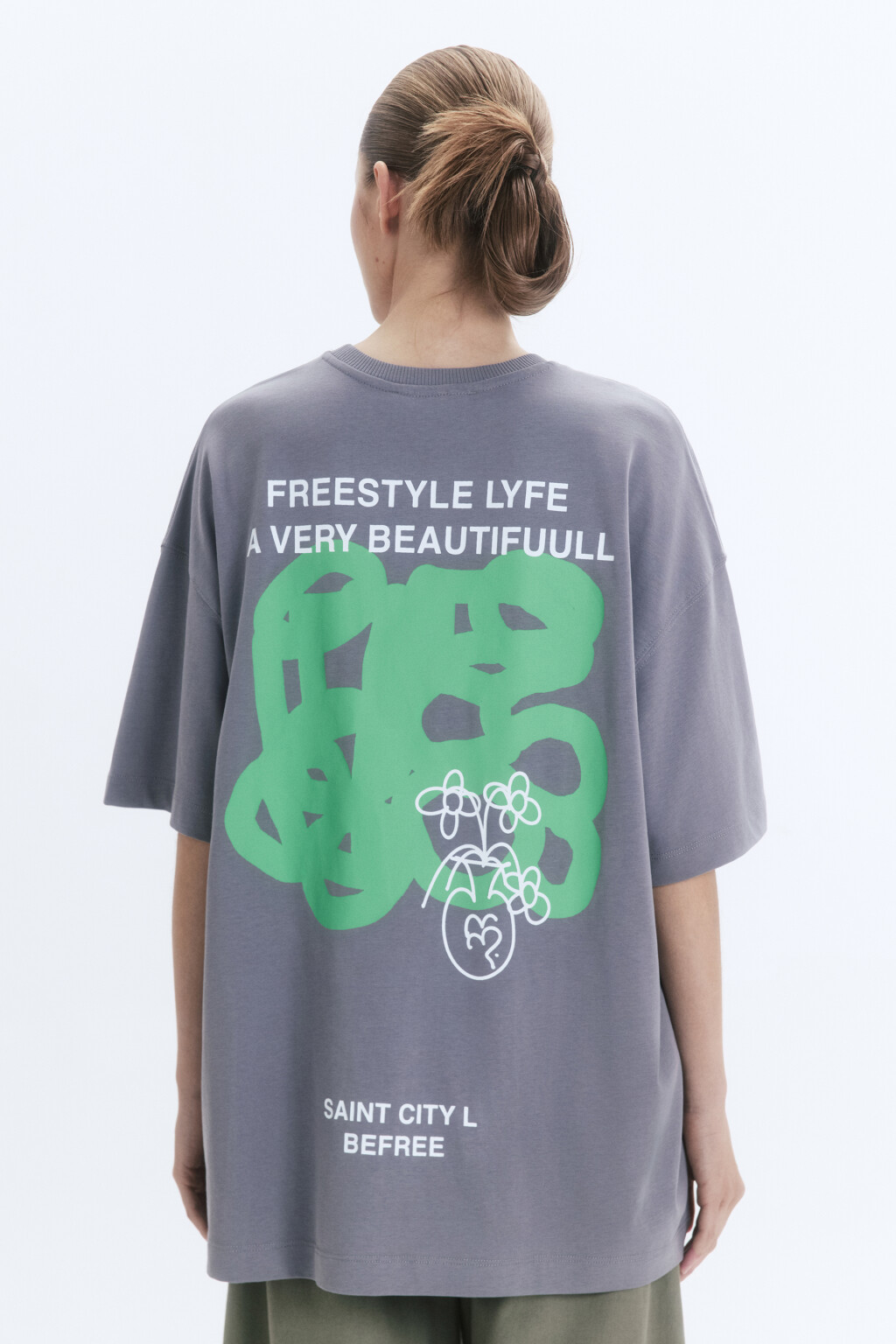 Футболка унисекс с принтом и надписями - цвет серый - 1