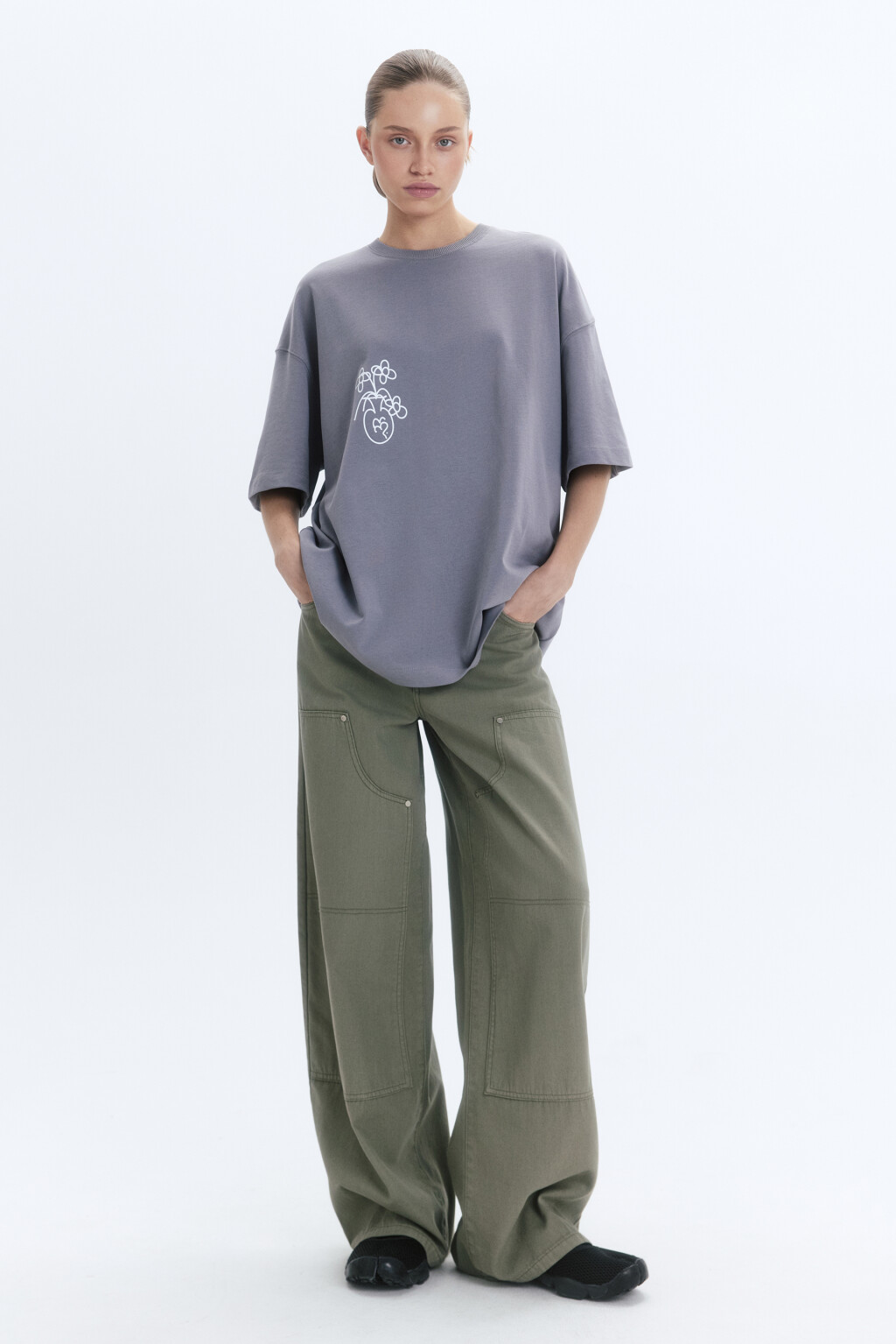 Футболка унисекс с принтом и надписями - цвет серый - 5