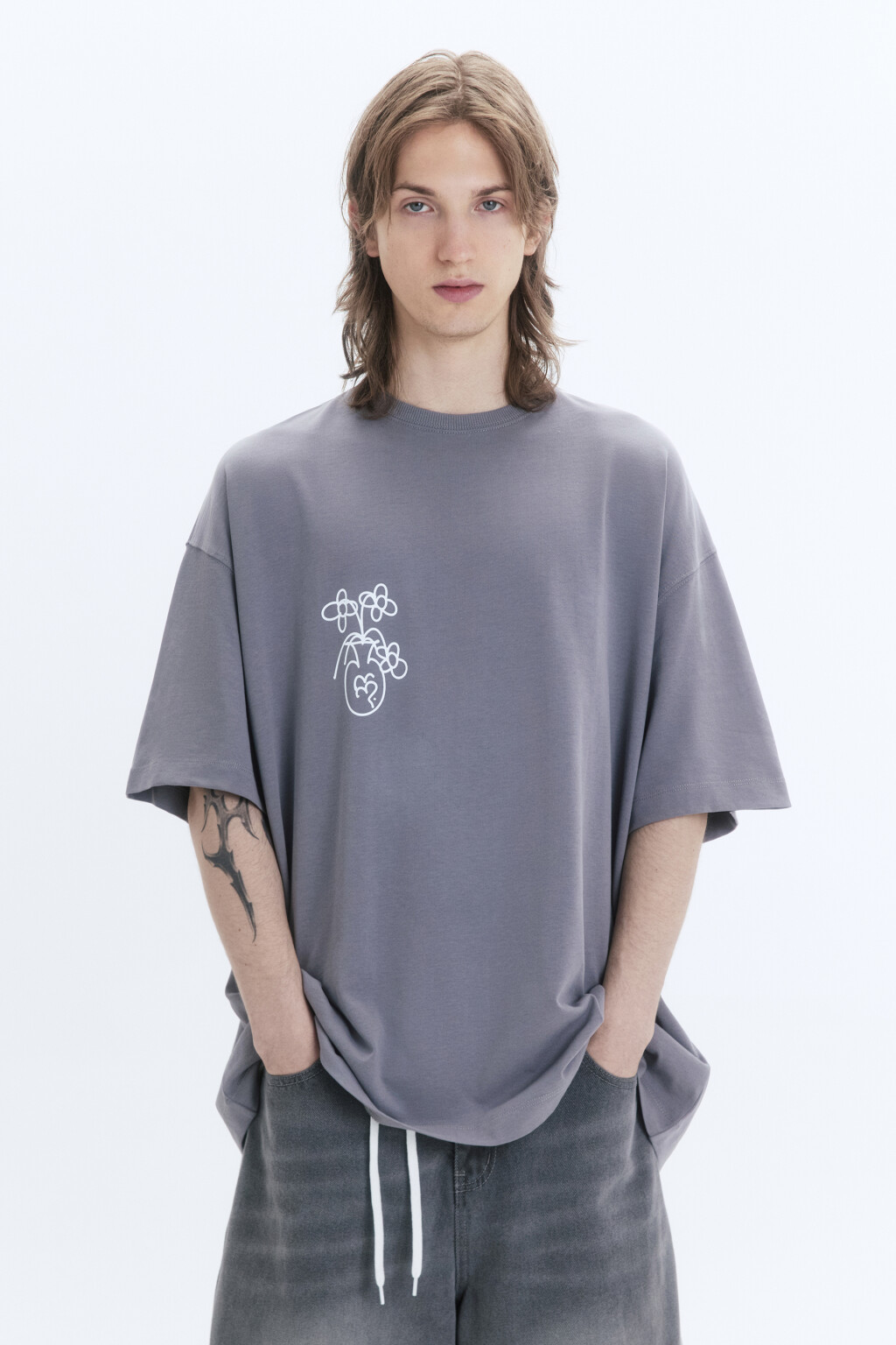 Футболка унисекс с принтом и надписями - цвет серый - 4