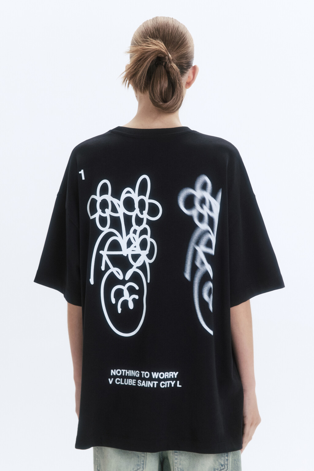 Футболка унисекс с принтом и надписями - цвет черный - 2