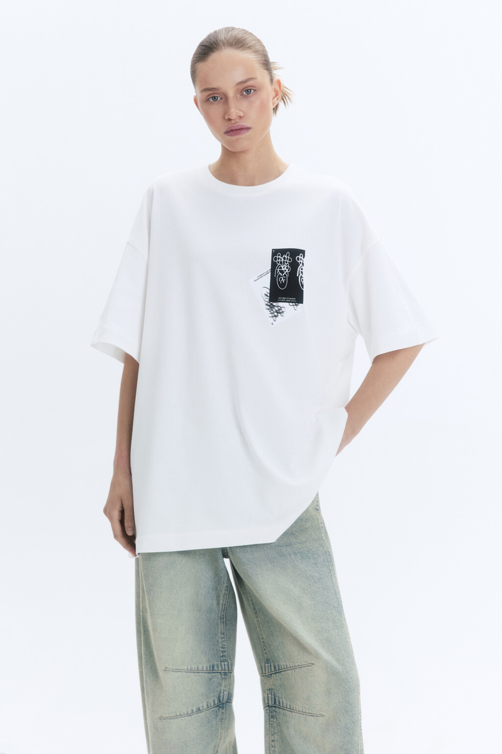 Футболка унисекс с принтом и надписями - цвет белый - 3