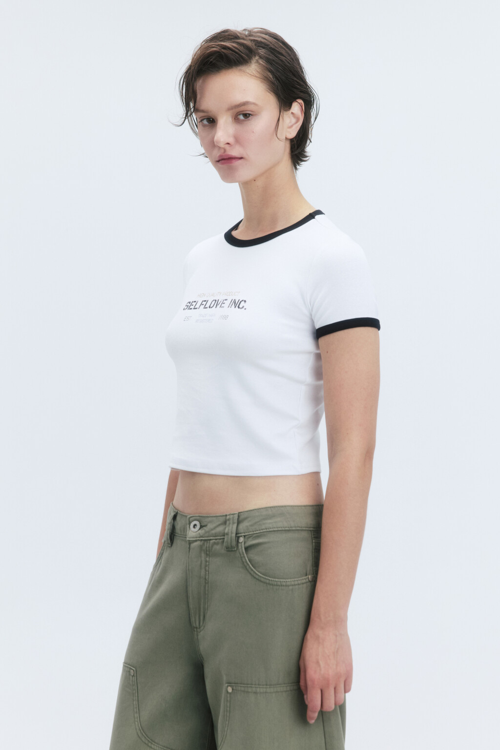 Футболка-топ с надписью и контрастной окантовкой - цвет белый - 3