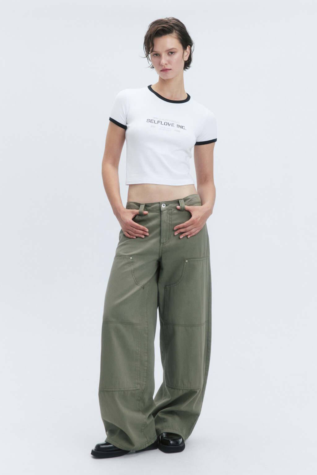 Футболка-топ с надписью и контрастной окантовкой - цвет белый - 5