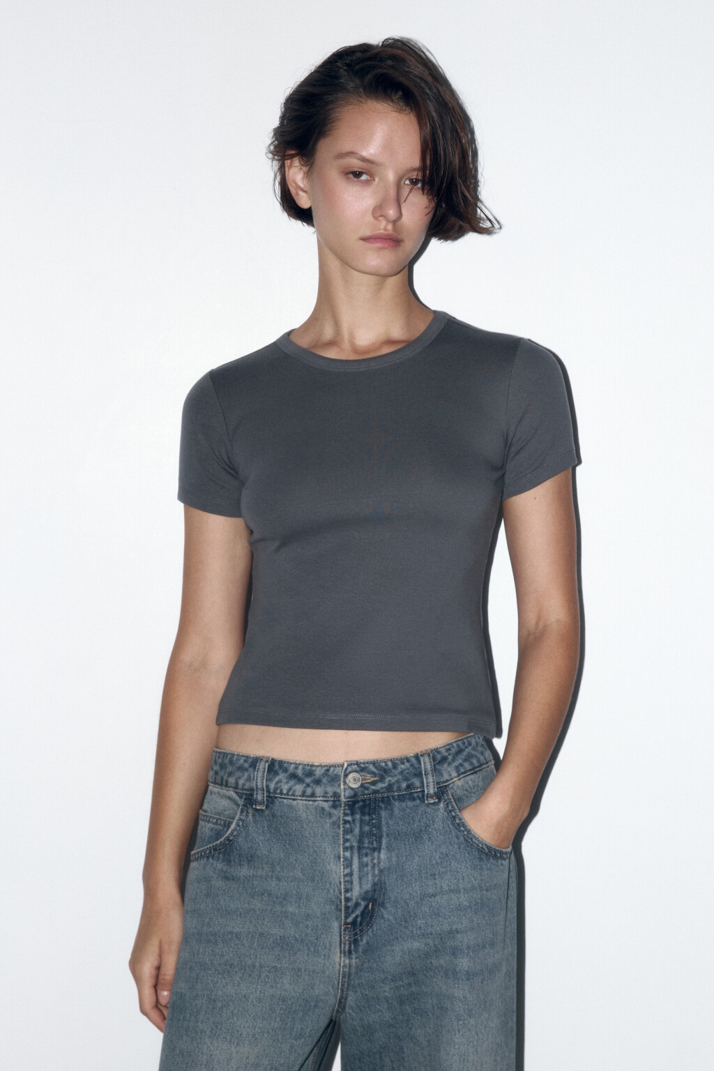 Футболка облегающая хлопковая - цвет серый - 2