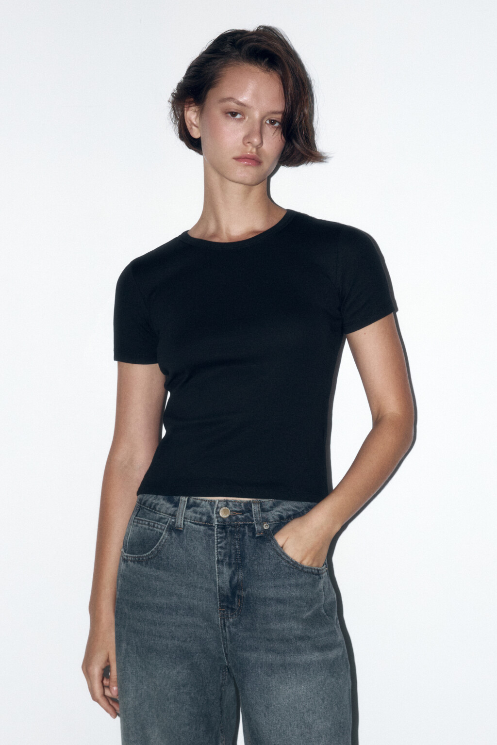 Футболка облегающая хлопковая - цвет черный - 2