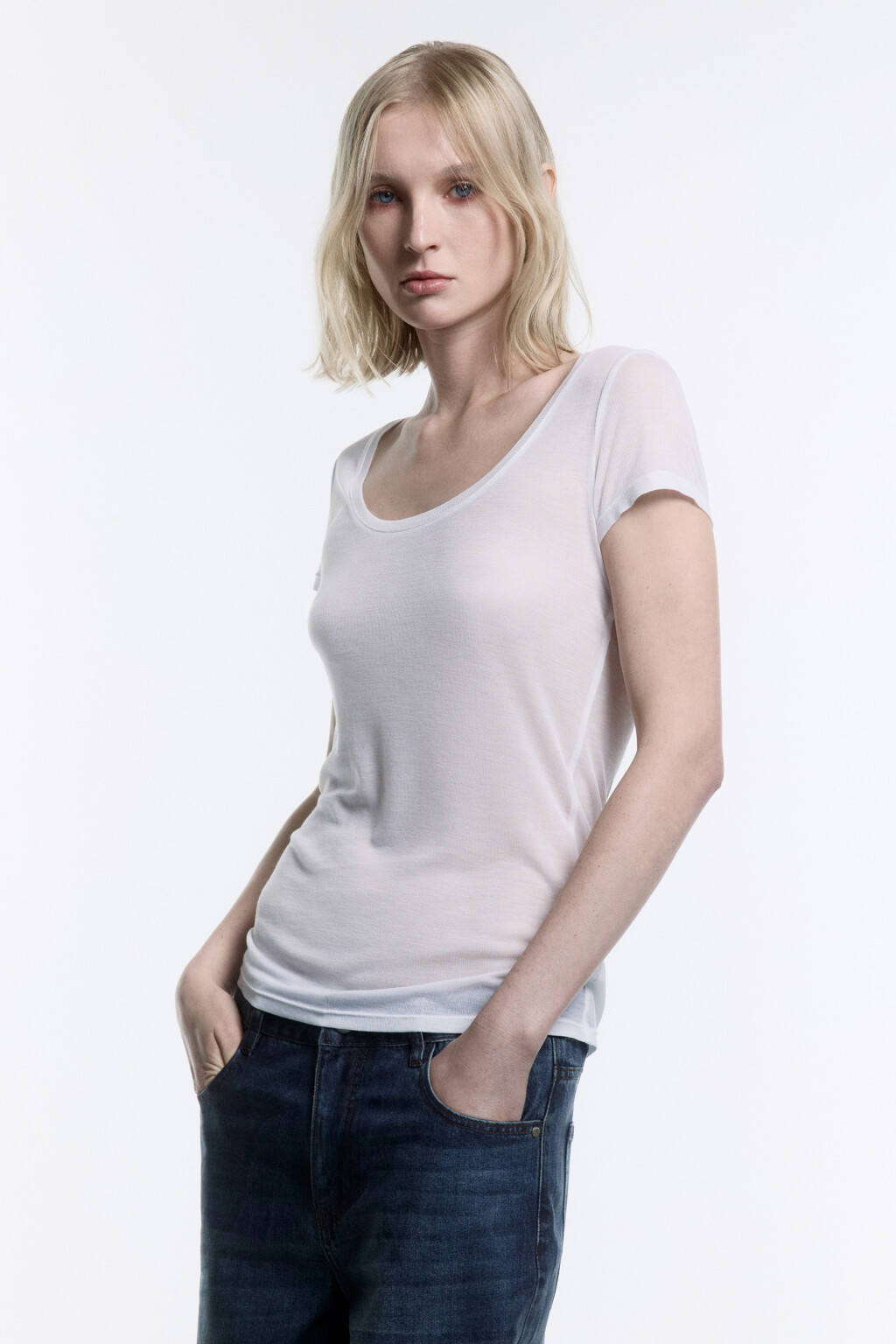 Футболка облегающая из лиоцелла - цвет белый - 4