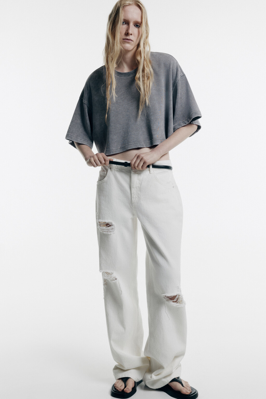 Футболка-топ oversize с вареным эффектом - цвет серый - 1