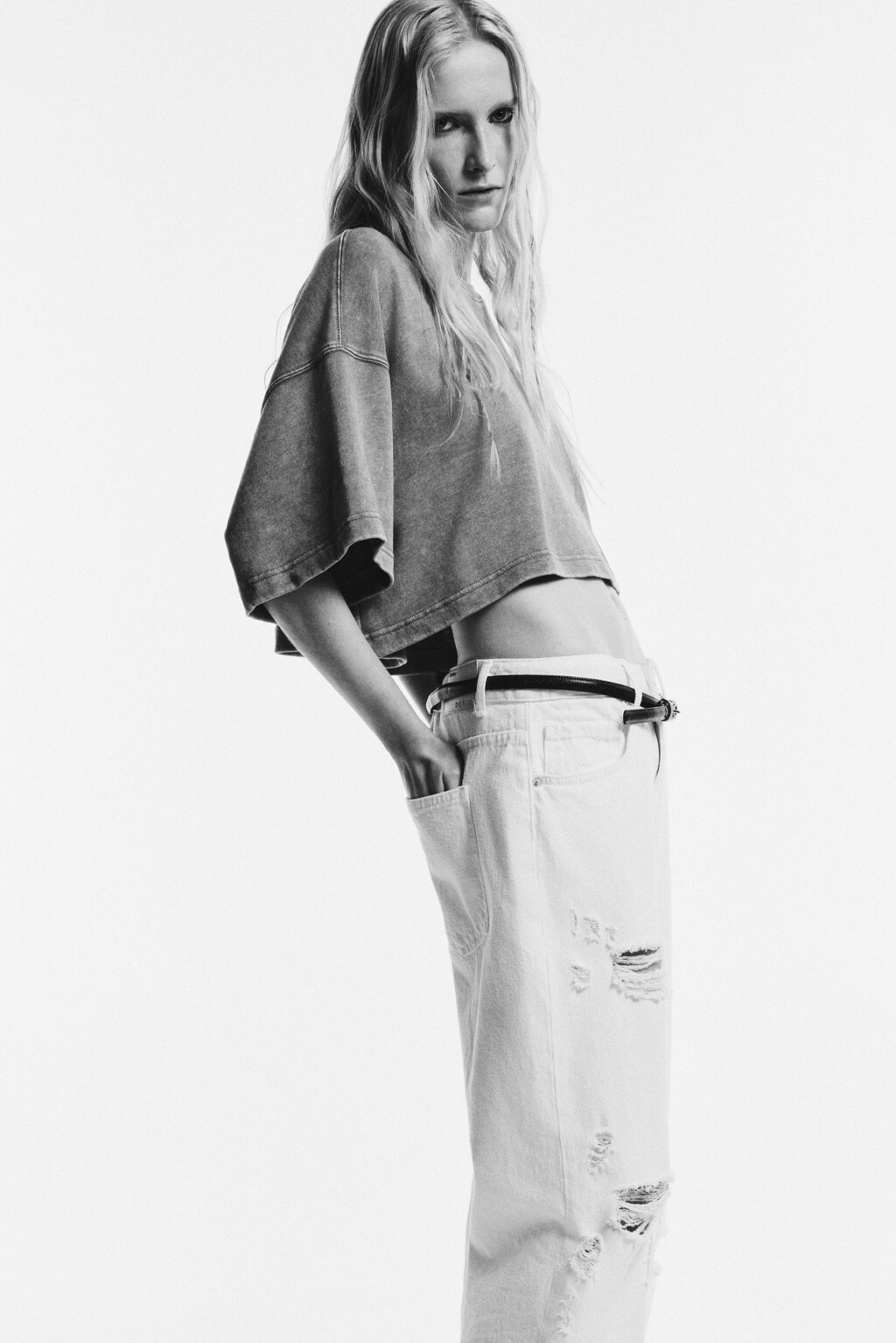 Футболка-топ oversize с вареным эффектом - цвет серый - 2