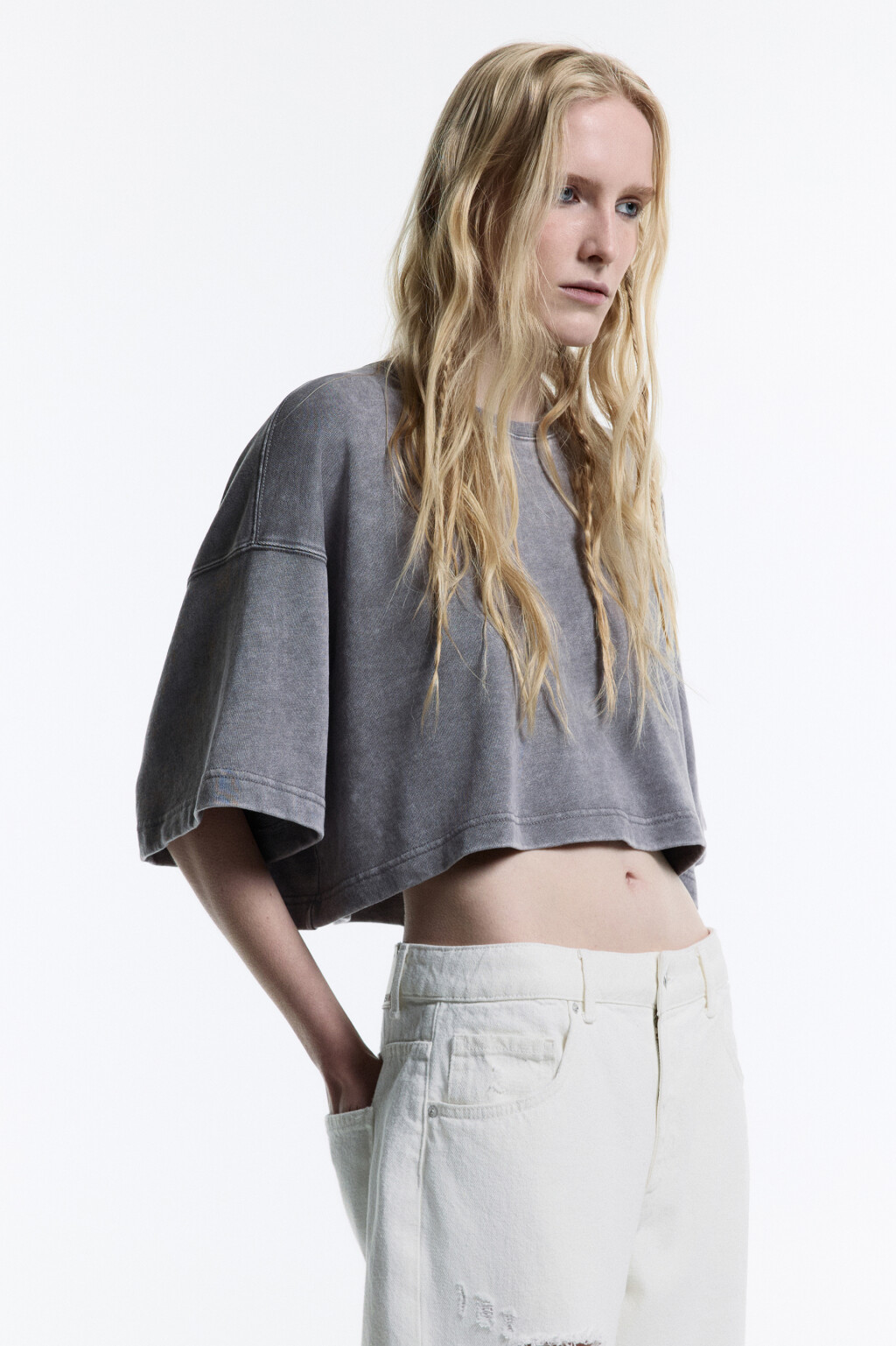 Футболка-топ oversize с вареным эффектом - цвет серый - 4