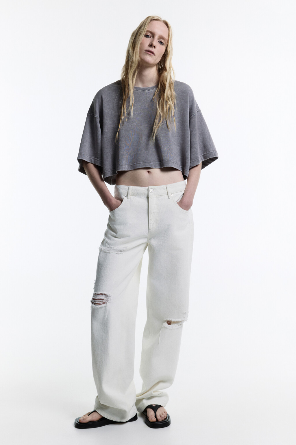 Футболка-топ oversize с вареным эффектом - цвет серый - 6