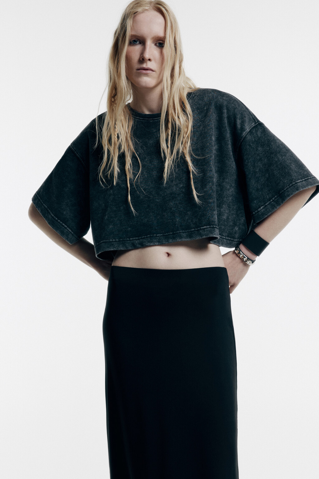 Футболка-топ oversize с вареным эффектом - цвет серый - 1