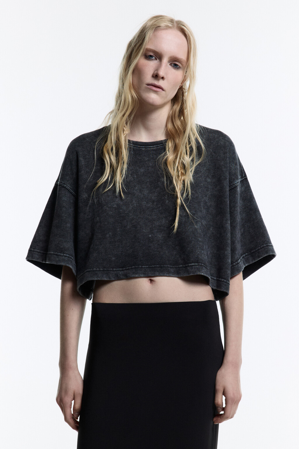 Футболка-топ oversize с вареным эффектом - цвет серый - 2