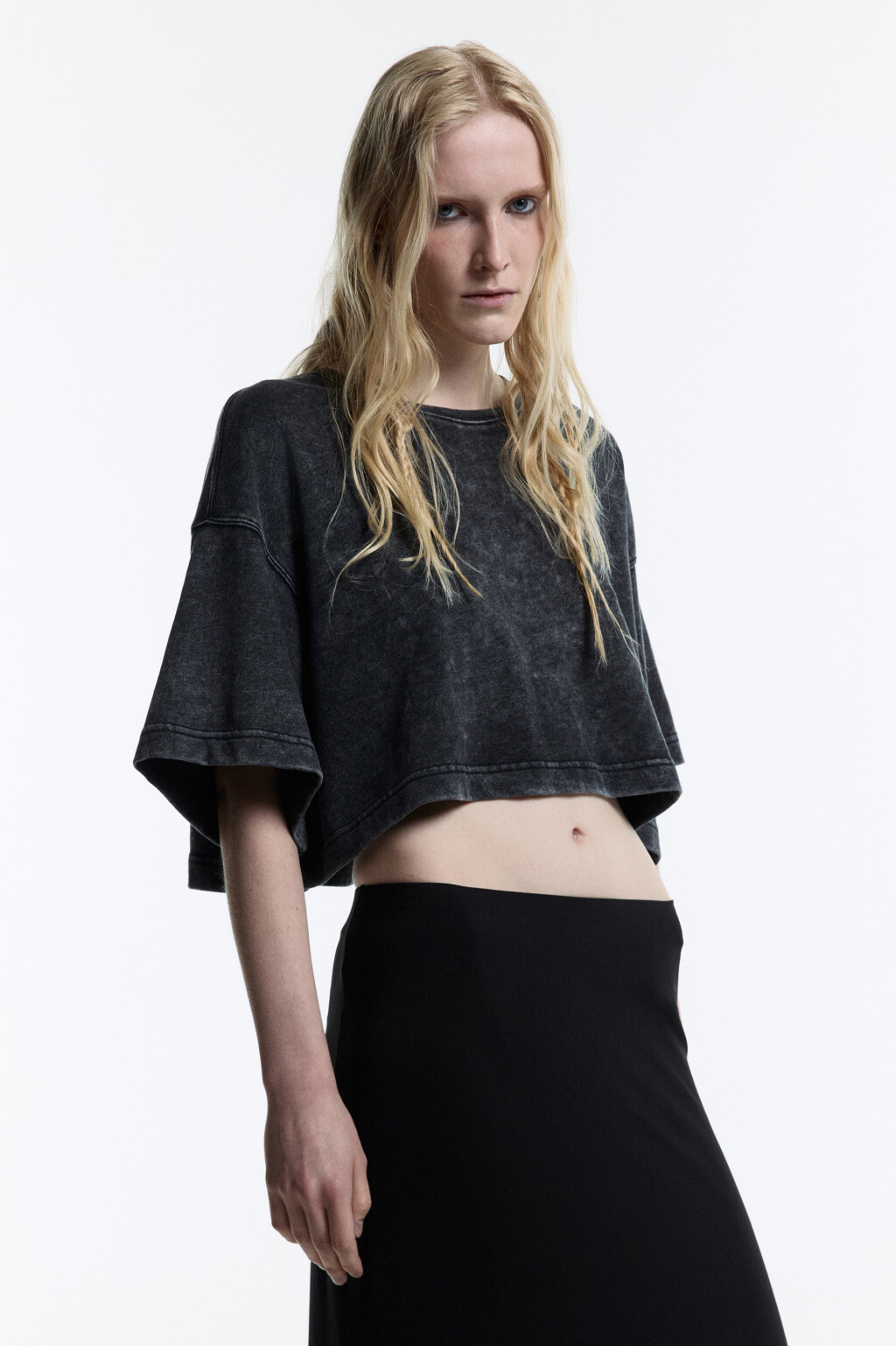 Футболка-топ oversize с вареным эффектом - цвет серый - 3