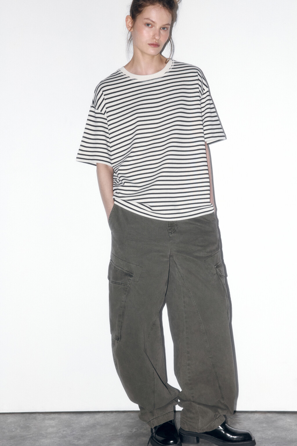 Футболка oversize хлопковая в полоску - цвет черный - 1