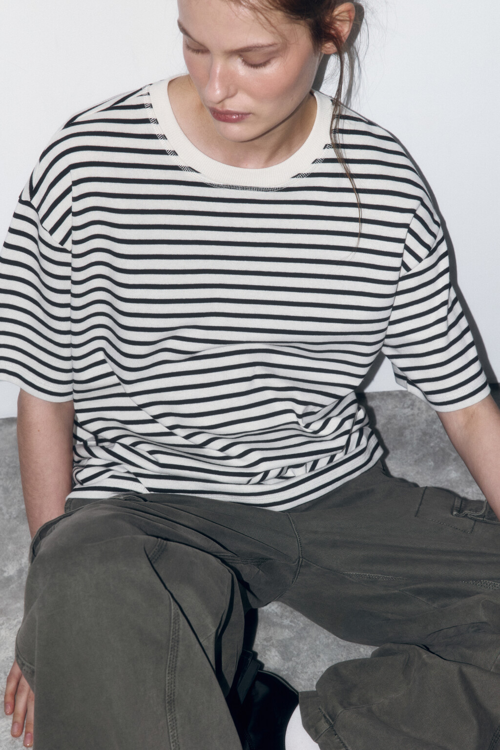 Футболка oversize хлопковая в полоску - цвет черный - 2