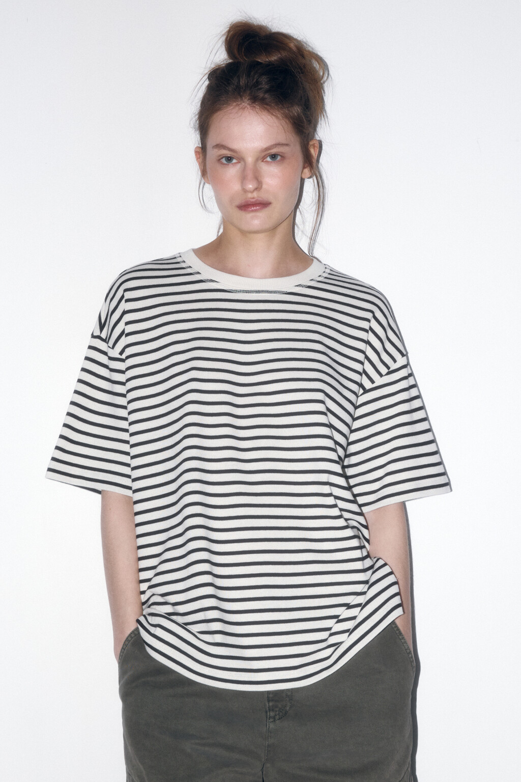 Футболка oversize хлопковая в полоску - цвет черный - 3