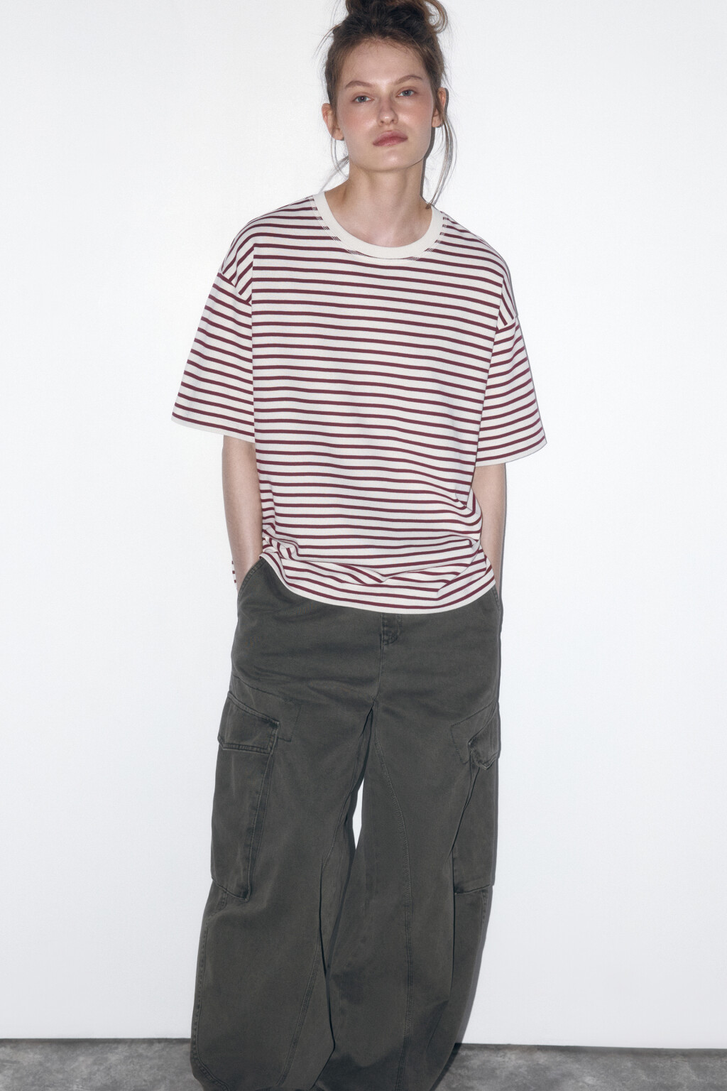 Футболка oversize хлопковая в полоску - цвет бордовый - 2