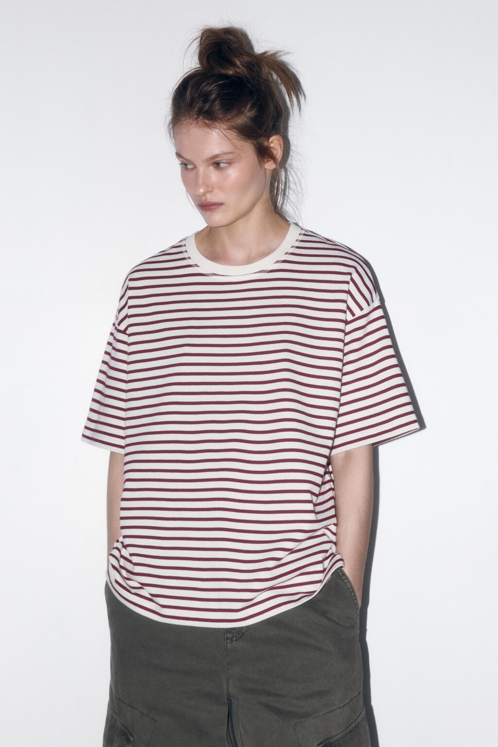 Футболка oversize хлопковая в полоску - цвет бордовый - 3