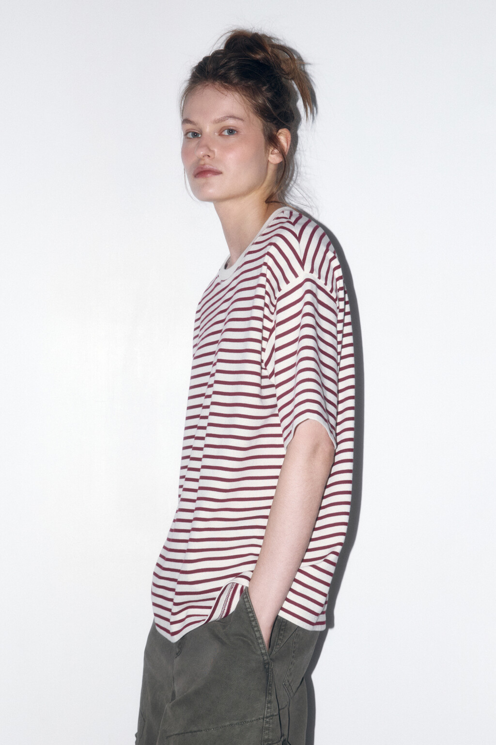 Футболка oversize хлопковая в полоску - цвет бордовый - 4