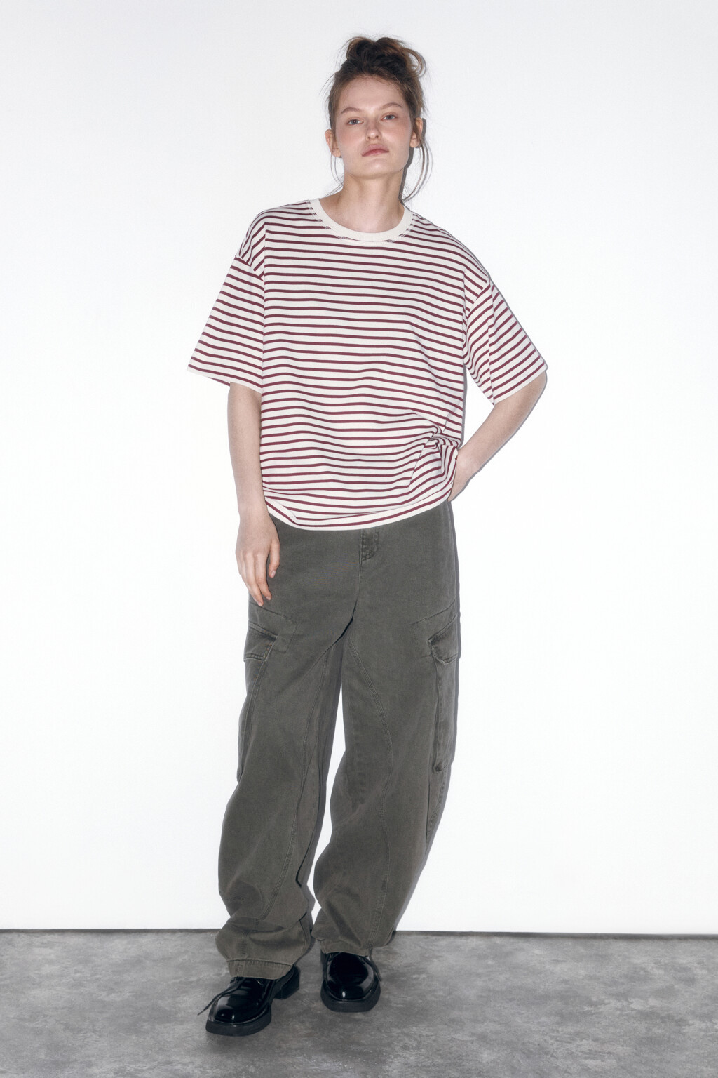 Футболка oversize хлопковая в полоску - цвет бордовый - 6