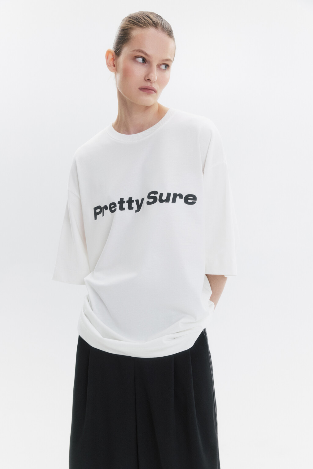 Футболка oversize с принтом-надписью - цвет белый - 1