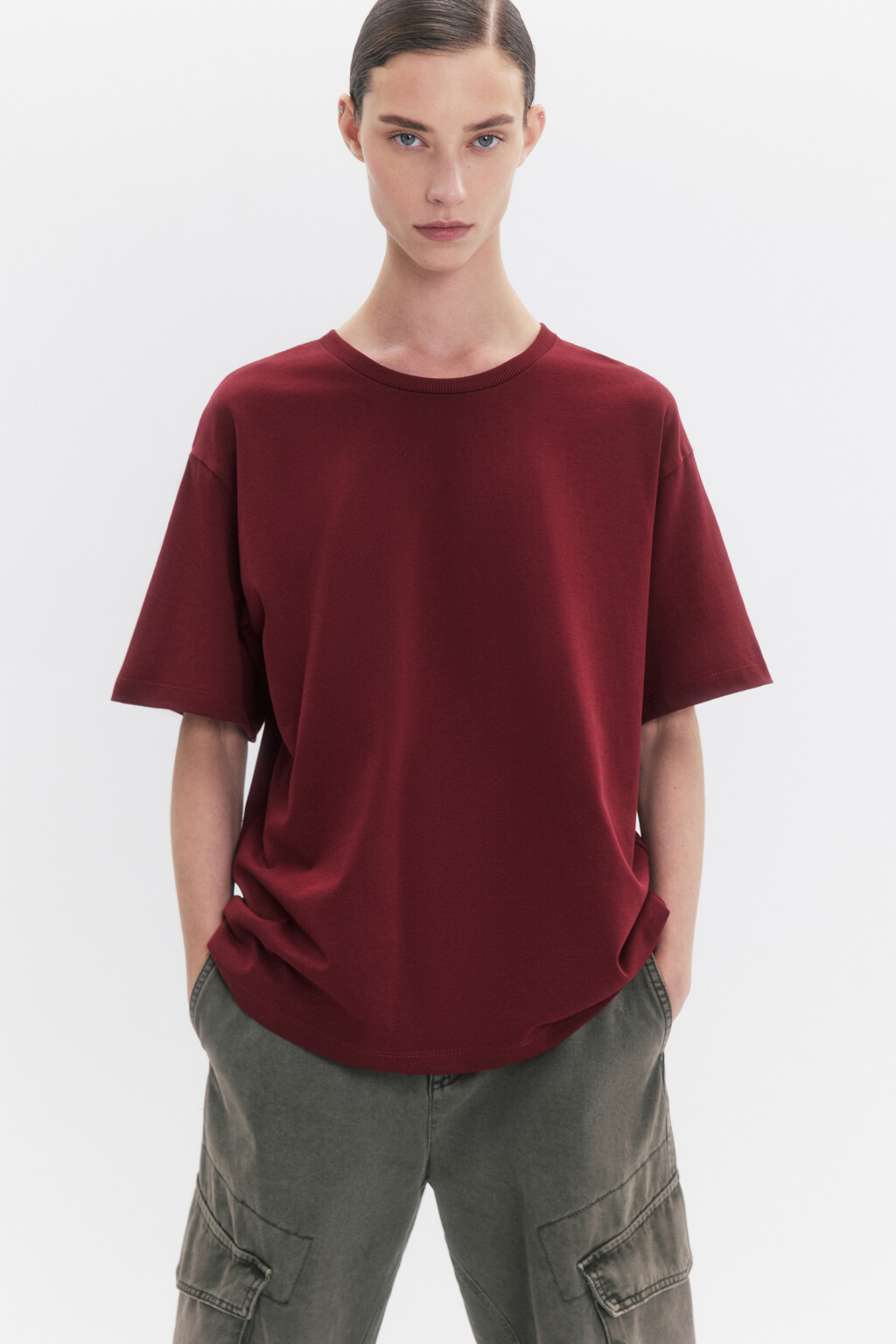 Футболка oversize из плотного трикотажа - цвет бордовый - 1