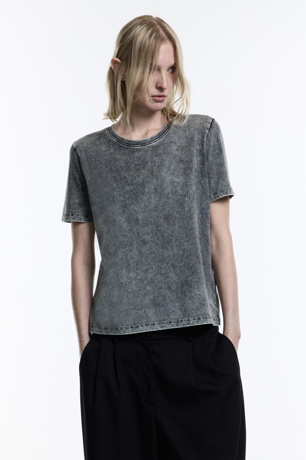 Футболка хлопковая с вареным эффектом - цвет серый - 2