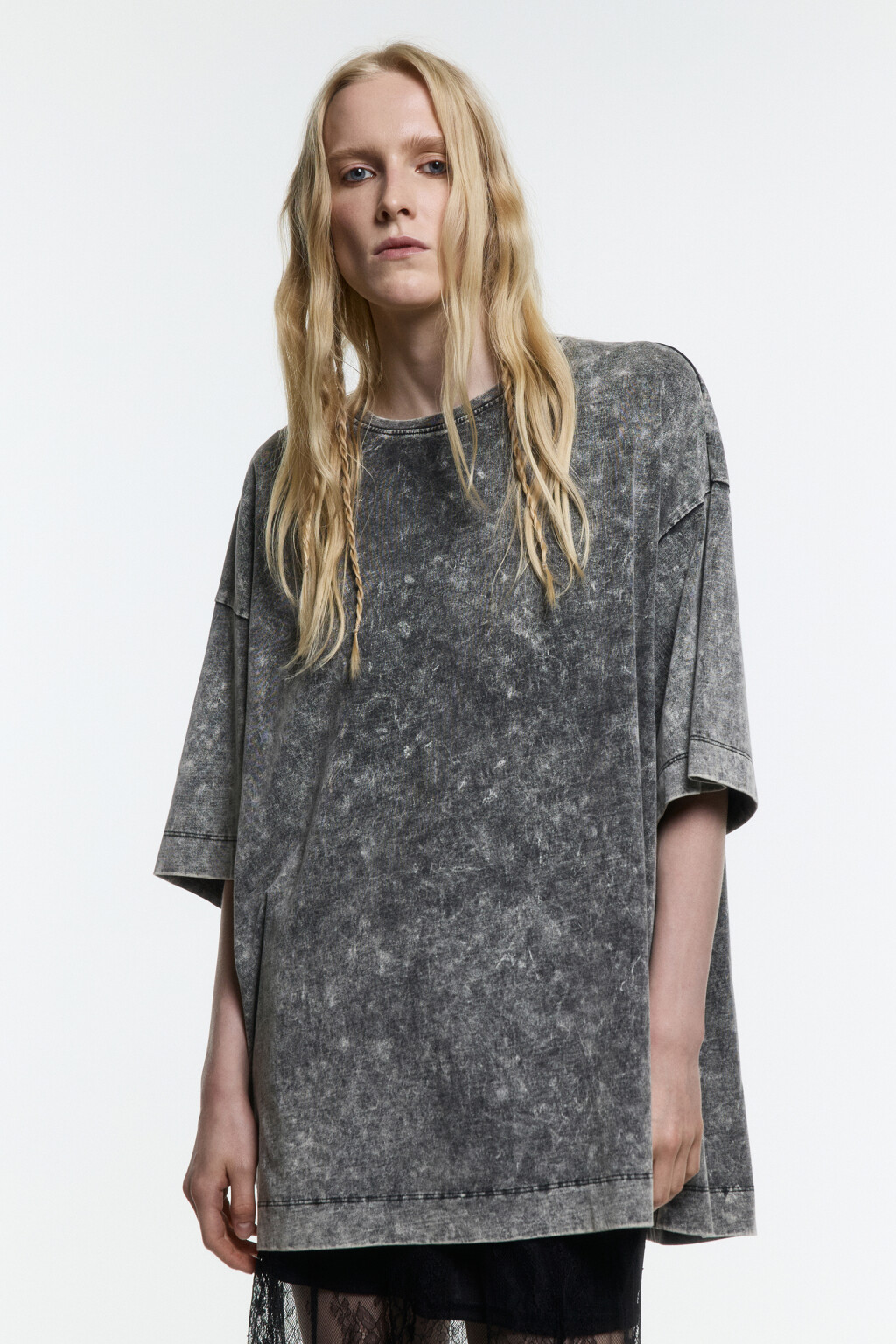 Футболка oversize хлопковая с вареным эффектом - цвет серый - 2