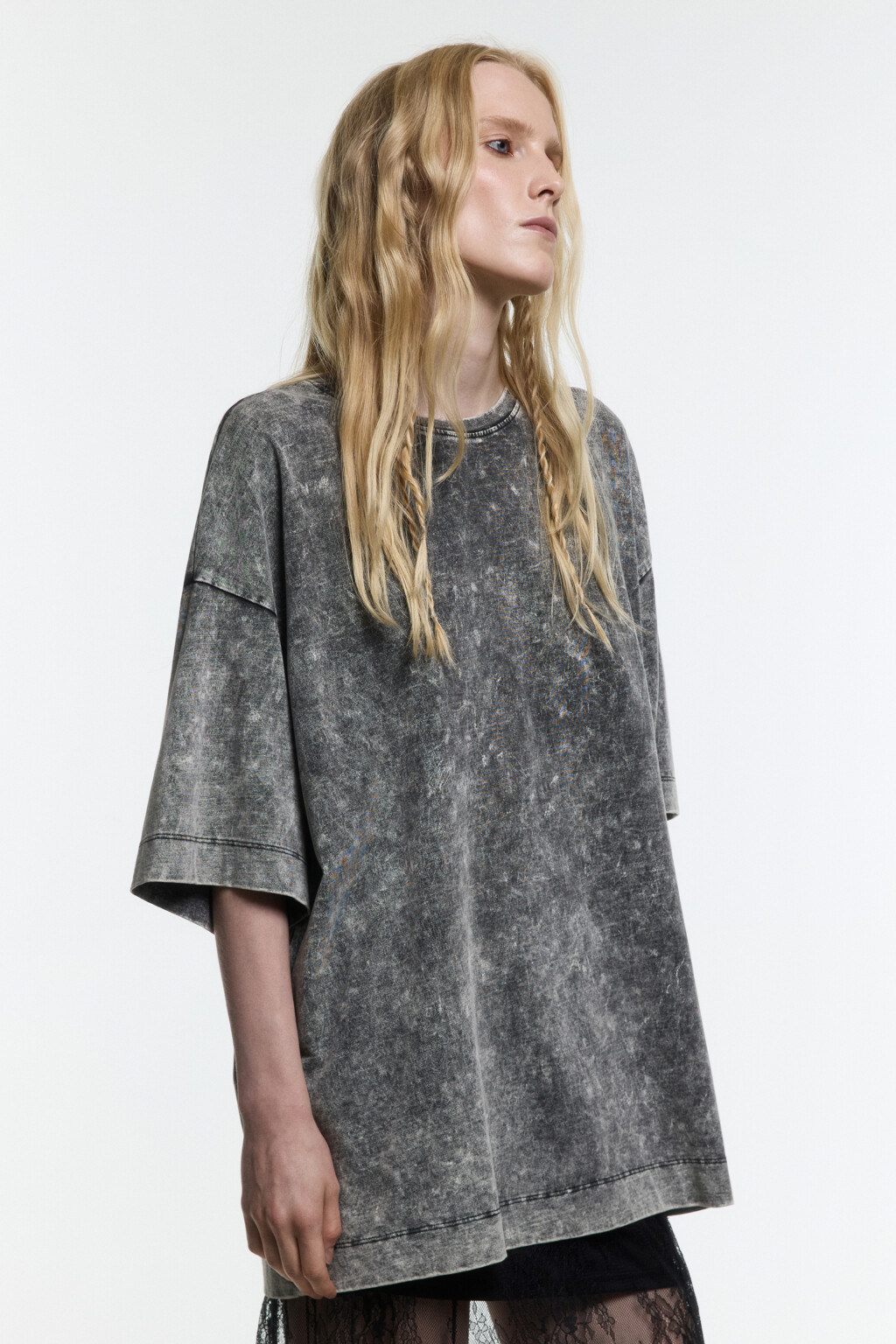 Футболка oversize хлопковая с вареным эффектом - цвет серый - 3