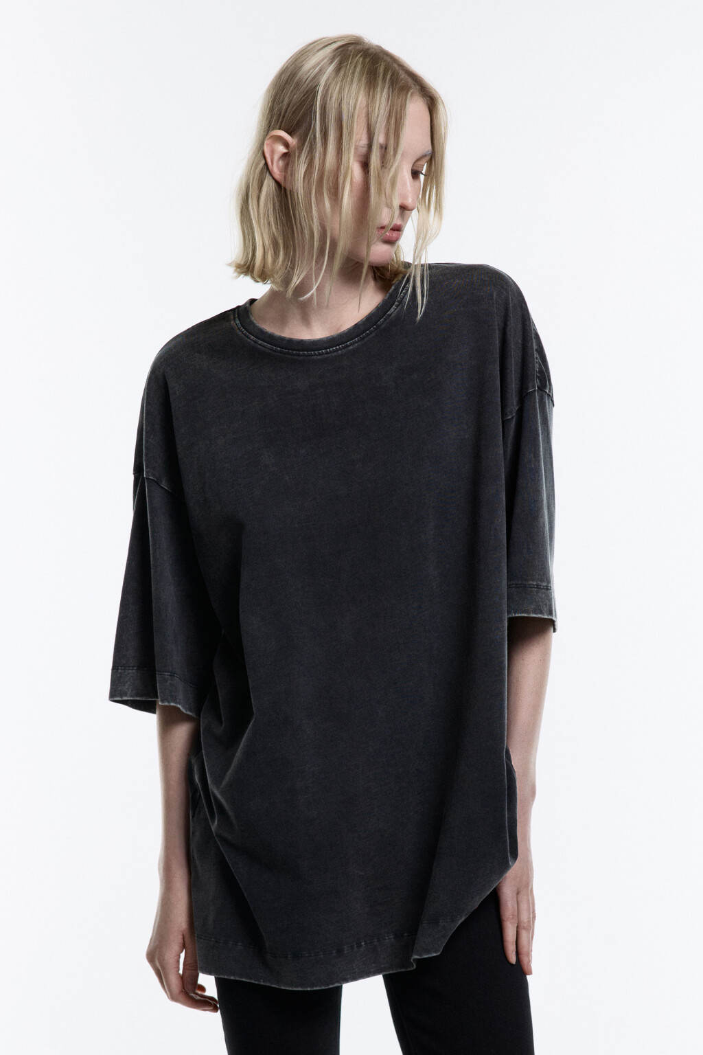 Футболка oversize хлопковая с вареным эффектом - цвет черный - 3