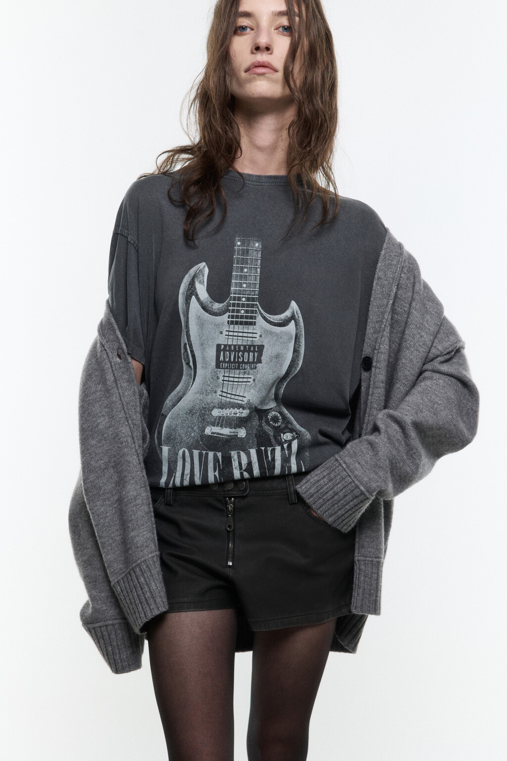 Футболка удлиненная с принтом в стиле гранж - цвет серый - 1