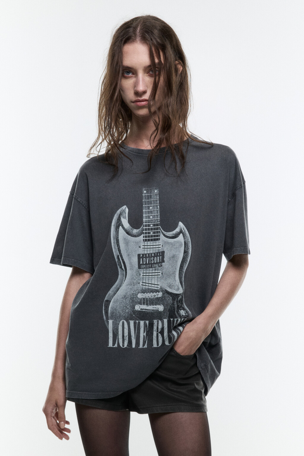Футболка удлиненная с принтом в стиле гранж - цвет серый - 3