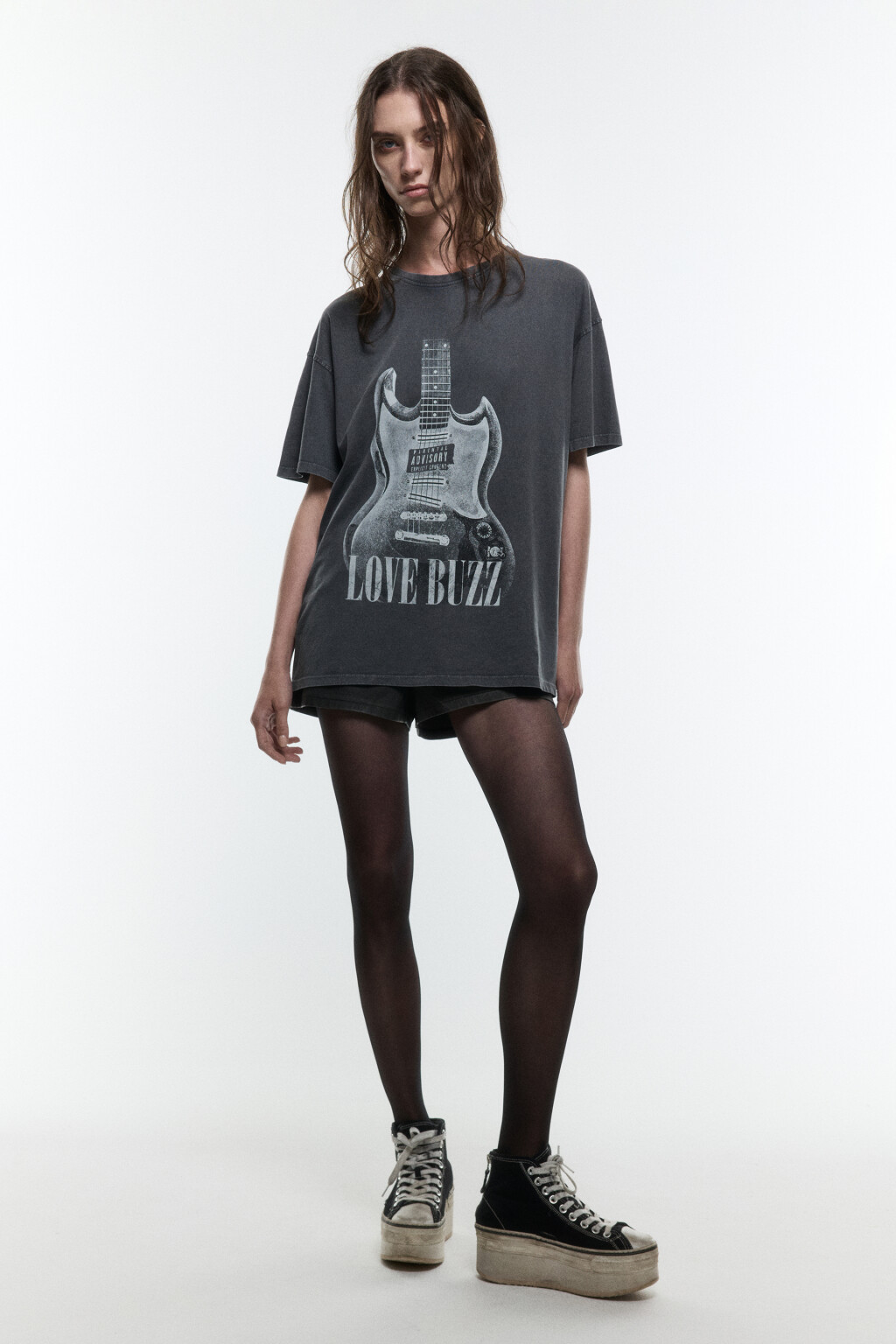 Футболка удлиненная с принтом в стиле гранж - цвет серый - 6