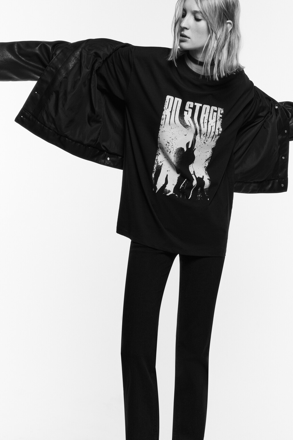 Футболка удлиненная с принтом в стиле гранж - цвет черный - 1